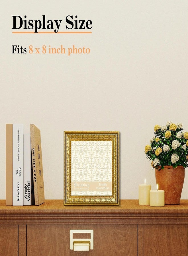 VIOLABBEY 8x8 Picture Frame Gold, Vintage Photo Frame for Wall or Tabletop Display, Classic Design for Office Home Decor, Fits 8X8 Pictures - Image 2